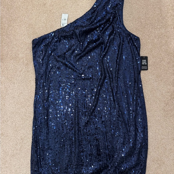 Expresss XL sequence navy blue one shoulder dress new with tags - Picture 2 of 5